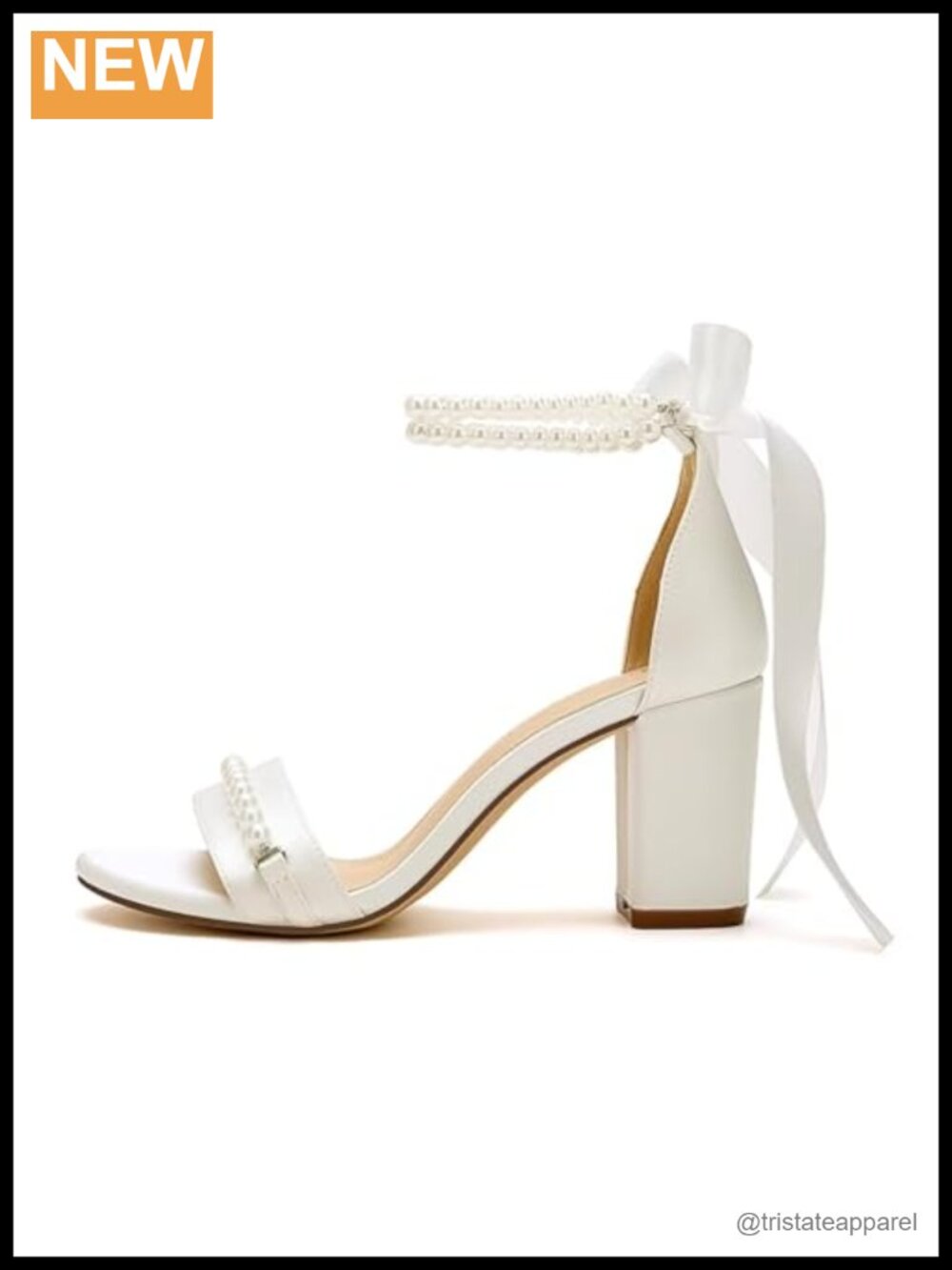 Pearl Block Heel Wedding Sandals Satin Open Toe Bridal Shoes - Picture 3 of 6